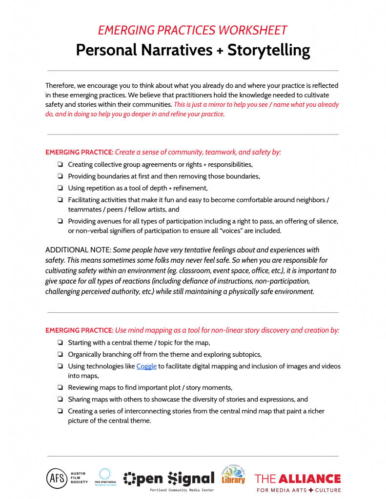 WORKSHEET PERSONAL NARRATIVE STORYTELLING 3 The Alliance