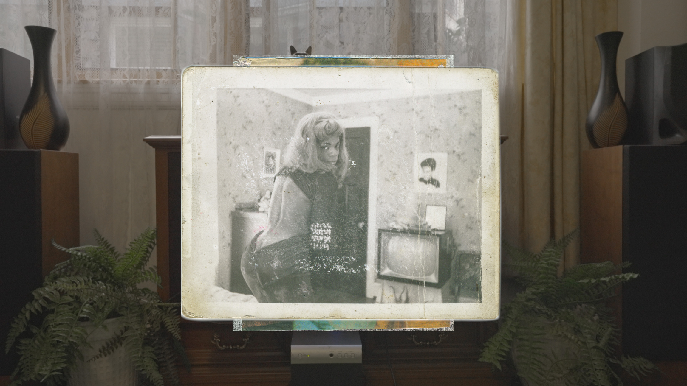 Archival photo on a wall