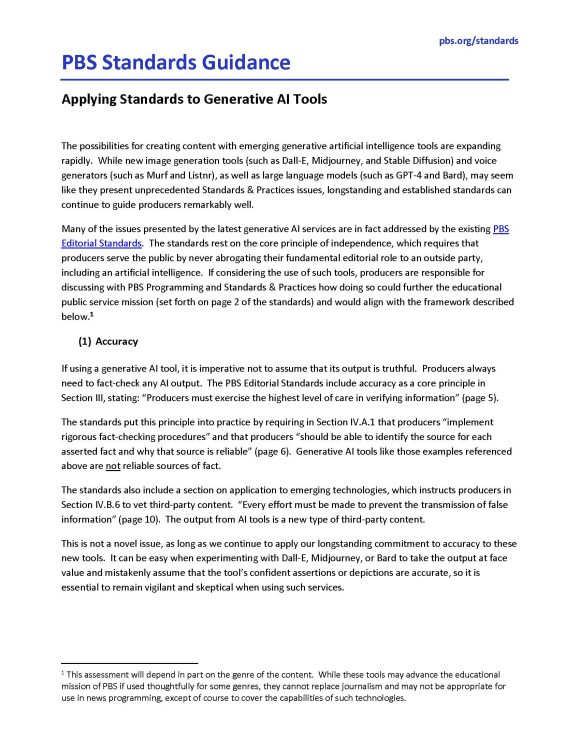 PBS Standards Guidance Applying Standards to Generative AI Tools